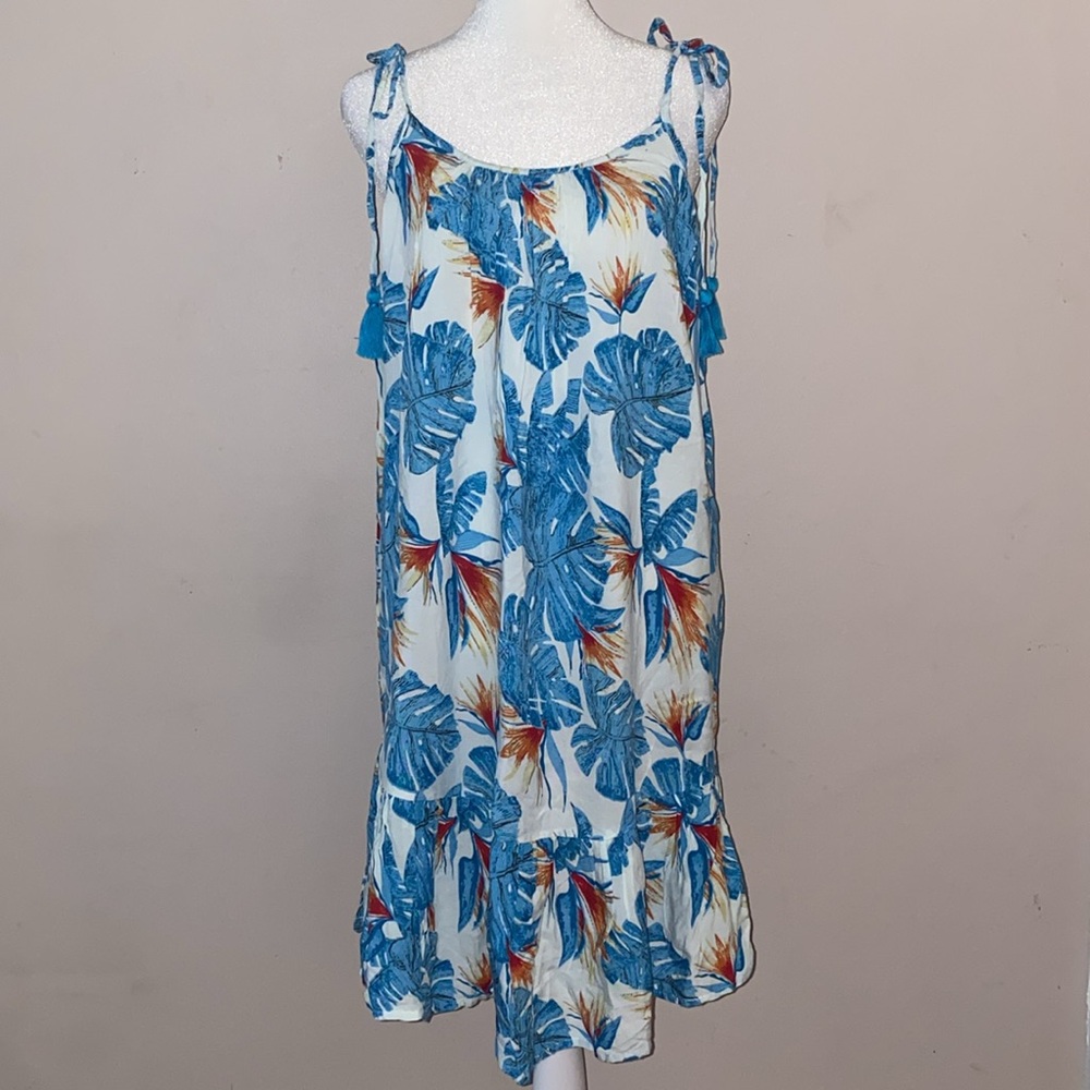 Blue Island Palm Leaf Beach Dress Coverup